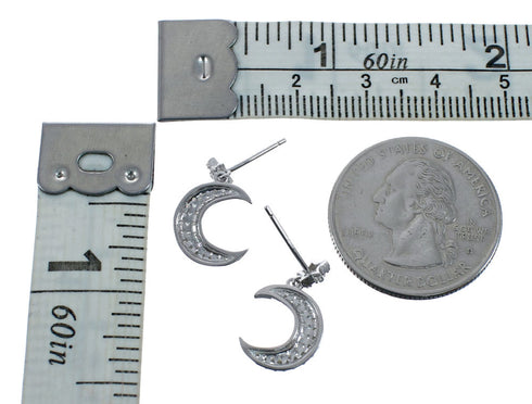 Cubic Zirconia Genuine Sterling Silver Star And Moon Post Dangle Earrings JX128592